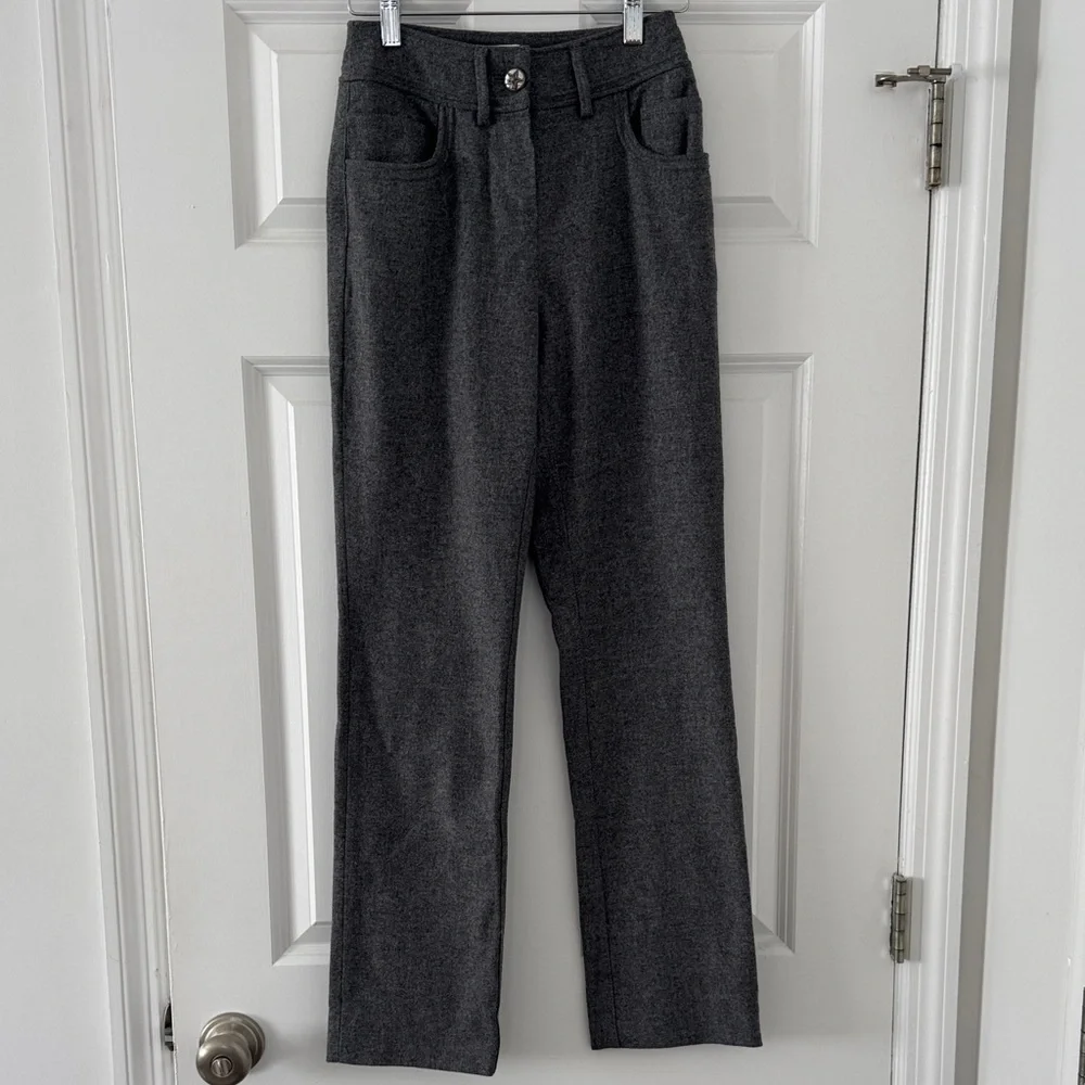 Vintage CHANEL 100% Wool Gray Straight Leg Pants - Picture 6 of 13